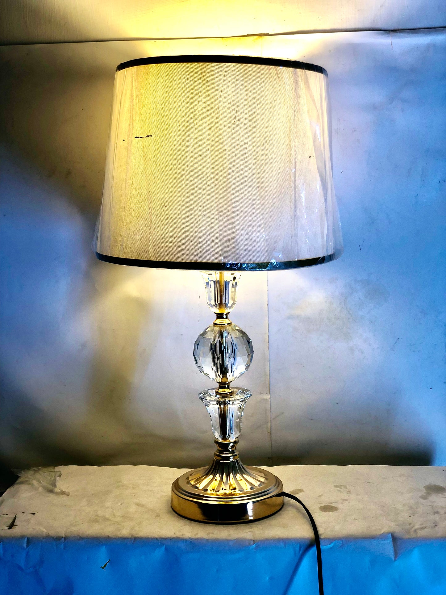 SKU : 005 - Royal Leaf glass Plate metallic brass color lamp pair