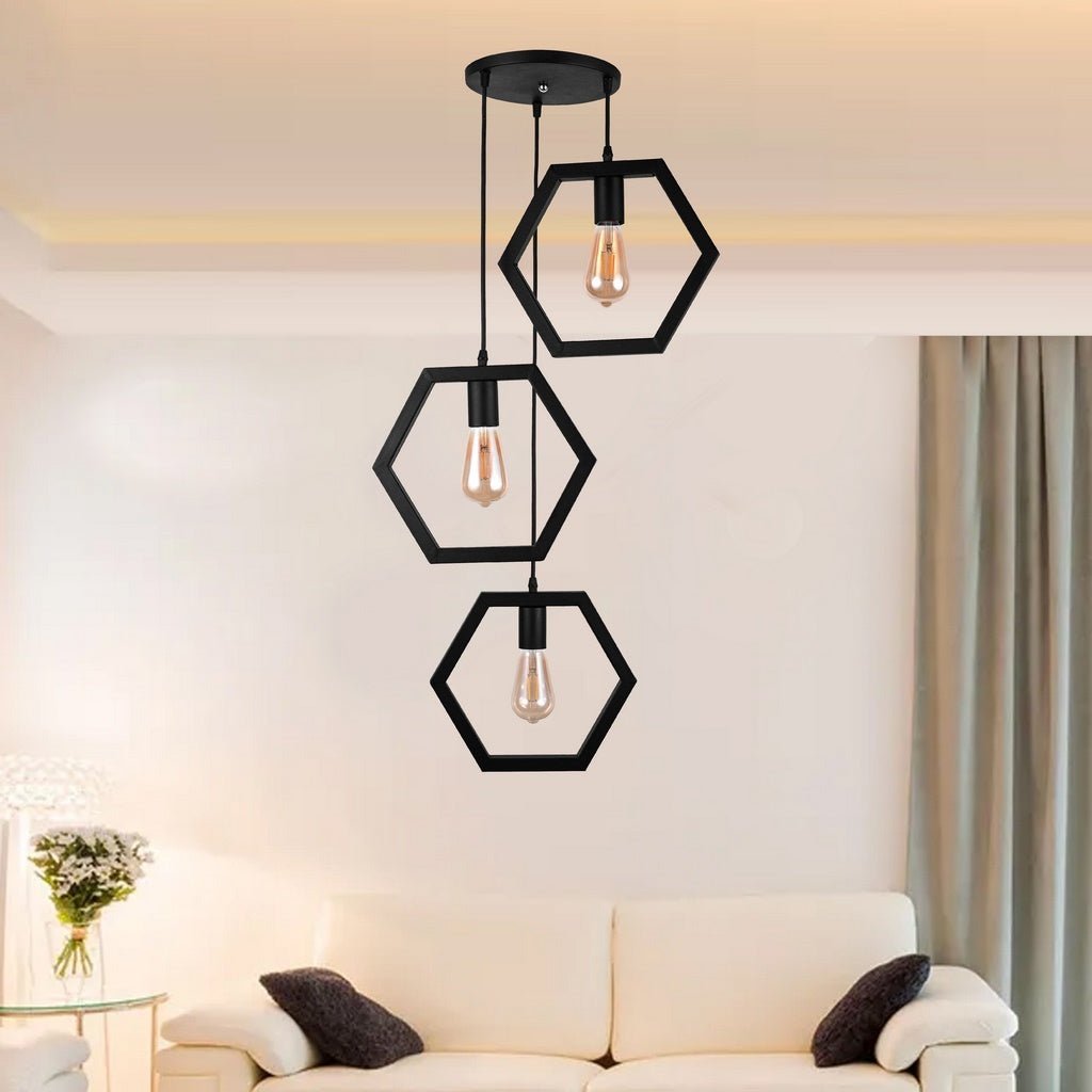 SKU: 329-Hexagonal Metallic Hanging Light