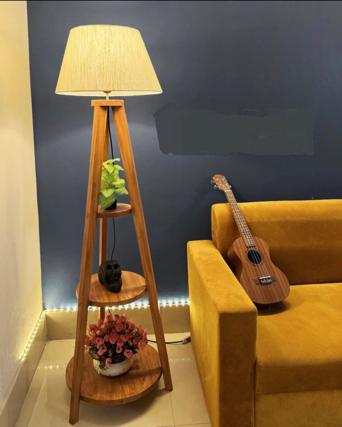 SKU : 101F- Tripod triple Rack wooden floor lamp
