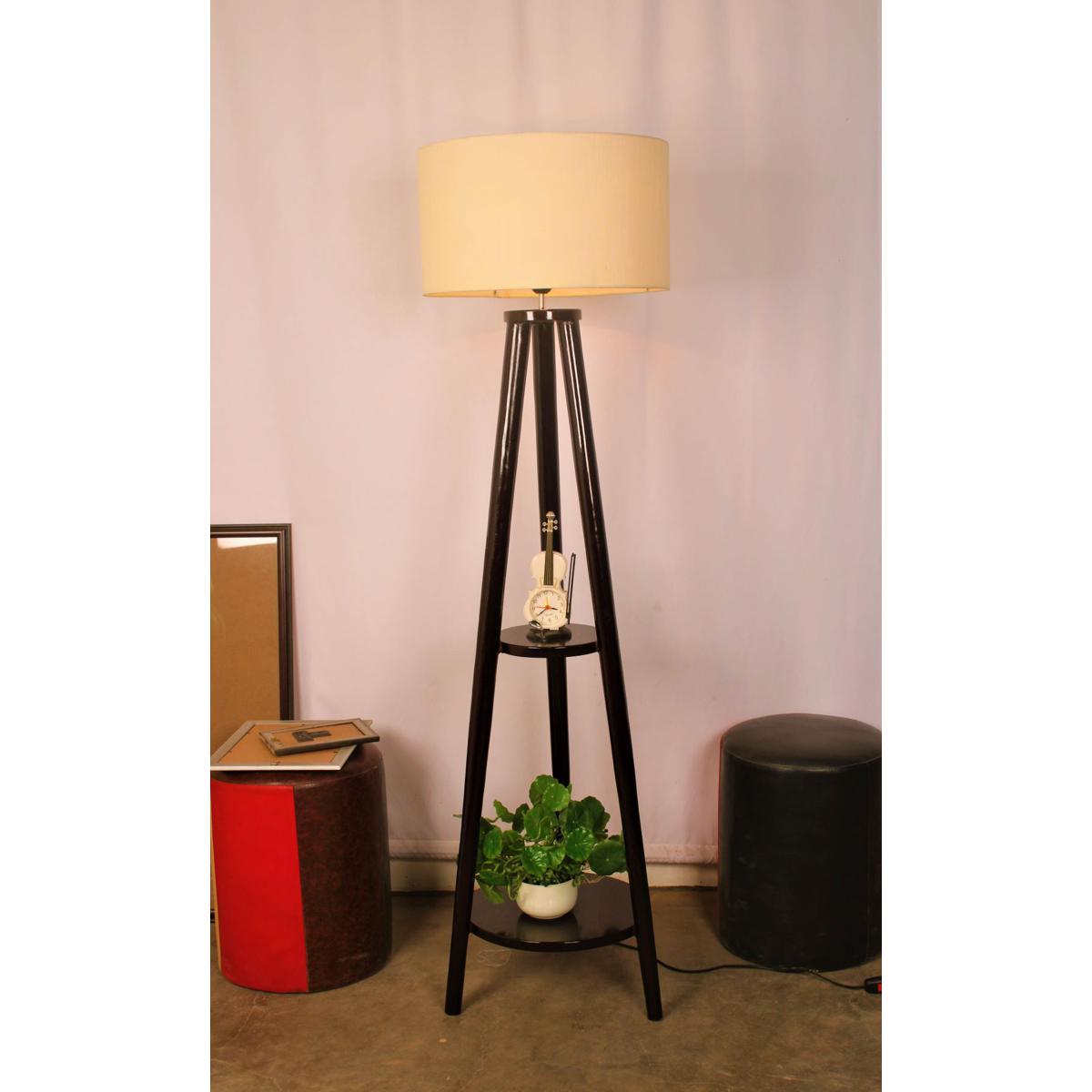 SKU : 101c - Tripod double Rack wooden floor lamp