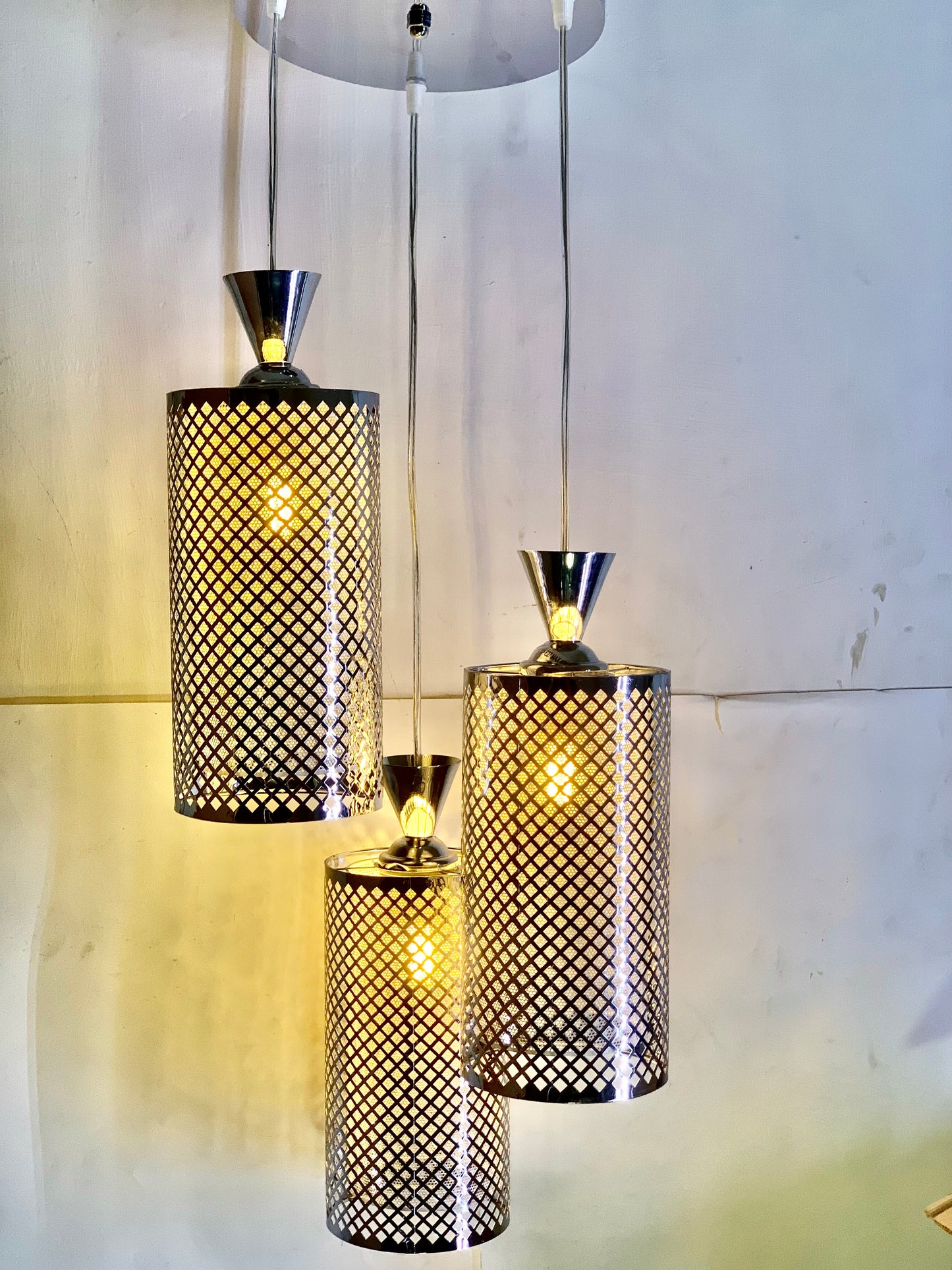 SKU: 345- Silver Metal double glass hanging light (2)