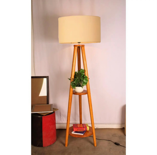 SKU : 101d - Tripod double Rack wooden floor lamp ( with Free shipping)